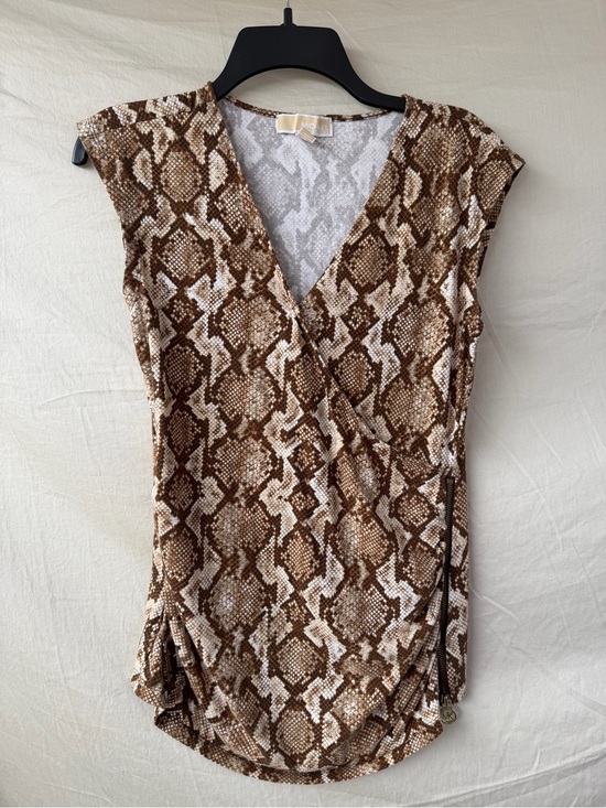 Michael Kors Tops - MICHAEL Michael Kors Brown & Cream Snake-Print Faux-Wrap Tunic Top